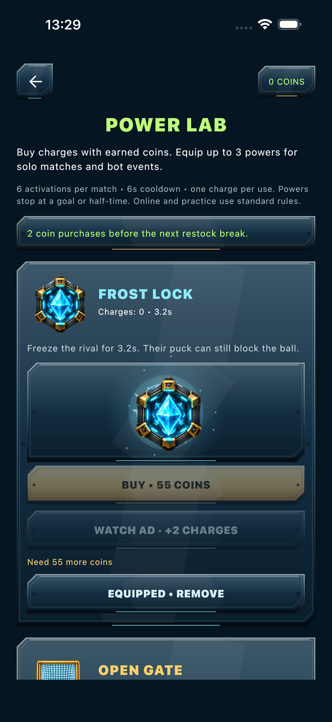 Power Lab abilities and game interface